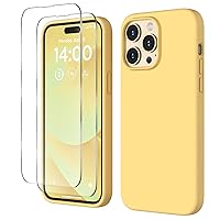 Designed for iPhone 14 Pro Max Case, Liquid Silicone Case [2X Screen Protectors], Shockproof Slim Thin Protective Phone Case with Soft Anti-Scratch Microfiber Lining, 6.7 inch, Yellow