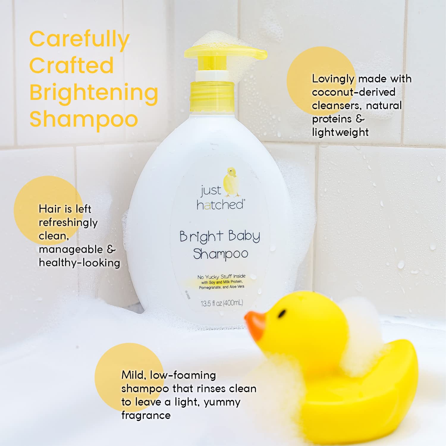 Just Hatched Bright Baby Shampoo Single-Pack - Gentle Hair Cleanser, Loveable Yummy Fragrance, Gentle for Newborns, Hypoallergenic, Gluten Free, No Yucky Stuff & Harsh Ingredients, 13.5 fl oz (1 Pack)