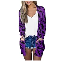 Women's Halloween Cardigan Long Sleeve Open Front Cardigans Plus Size Linghtweight Outerwear with Pockets S-5XL