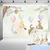 Pooh Bear and Friends with Balloons Backdrop Watercolor Classic Winnie Piglet Eeyore Tigger Roo Background Vintage Banner Baby Shower Birthday Party Decorations 7x5 ft 187