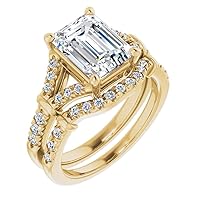 Petite Twisted Vine Moissanite Diamond Ring Set, 1 CT Emerald Moissanite Engagement Ring Set, Wedding Ring Set, Bridal Ring, Daily Wear Rings for Women
