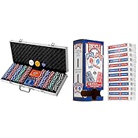 Professional Poker Set w/Hard Case, 2 Card Decks, 5 Dice, 3 Buttons - 500 Chips & Bicycle Standard Playing Cards, Poker Size, 12 Pack