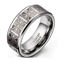 8mm Vintage Gothic Laser Etched Cross Tungsten Engagement Rings For Men Mens Jewellery