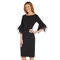 Adrianna Papell Women's Stretch Knit Crepe Sheath Dress with Tiered Organza Bell Sleeve