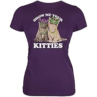 Old Glory Mardi Gras Show Me Your Kitties Funny Pun Juniors Soft T Shirt Purple MD