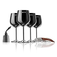 WOTOR Black Wine Glasses Set of 4, 18oz Stainless Steel Wine Glasses,  Unbreakable & Portable Stemmed Metal Wine Glass for Outdoor, Travel,  Camping and Pool, Ideal Gift for Wine Lovers (Black) 