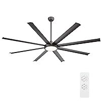 WINGBO Ceiling Fan with Lights, 80' Charcoal Gray, 6-Speed Reversible DC Motor, LED, 8 Aluminum Blades, 3 Downrods, Industrial, Remote Control, Large, Indoor, ETL