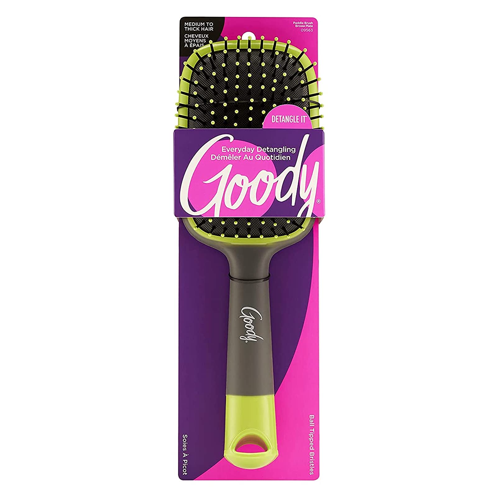 GOODY Detangle It Paddle Hair Brush, Purple, Grey, Green, Pack of 3