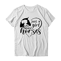 Casual Tops Women 2024 Summer Graphic Shirts Short Sleeve Basic Tee Funny Print Round Neck Blouse Trendy T-Shirt