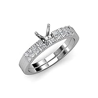 Natural Diamond Princess Cut Bridal Set Semi Mount Ring & Wedding Band 0.55 ctw 14K White Gold.size 6.0