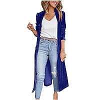 Women's Spring Open Front Cardigan Outerwear with Pockets 2024 Flowy Long Velvet Lapel Collar Solid Cardigan Jacket