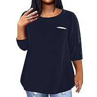 Plain T Shirts for Women 2024 Casual Plus Size Simple Classic Loose Fit with 3/4 Length Sleeve Crewneck Blouses