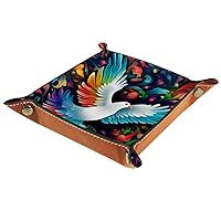 Art Colors with White Dove Thick PU Leather Valet Catchall Organizer, Folding Rolling Jewelry Box and Storage Tray