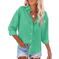 siliteelon Womens Button Down Shirts Cotton Dress Shirts Long Sleeve Blouses V Neck Solid Casual Tunics Tops with Pockets