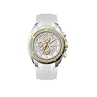 Men's Watch Chronograph 20244 48MM Silver Tone Case Gold Bezel White Silicone Band 30M Water Resistant Cable Bezel