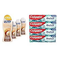Softsoap Body Wash, Coconut Butter Scrub, Exfoliating Body Wash, 20 Ounce, 4 Pack & Colgate Max Fresh Whitening Toothpaste with Mini Strips