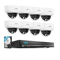 REOLINK 4K PoE Outdoor Security Cameras, 5X Optical Zoom, Color Night Vision, IK10 Vandal-Proof, Smart Detection, 8X RLC-843A Bundle with 1x REOLINK16 Channel with 4TB Hard Drive PoE NVR, RLN16-410