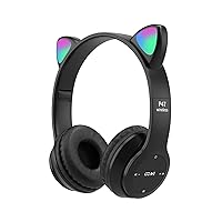 Kids Headphones, Cat Ear LED Light Up Bluetooth 5.0 Foldable Wireless Gaming Headset for Kids Adult, Comfortable Built-in Mic Noise Cancelling Over Ear Headphones(Black)