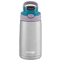 Contigo Aubrey Kids Stainless Steel Water Bottle with Spill-Proof Lid, Cleanable 13oz Kids Water Bottle Keeps Drinks Cold up to 14 Hours, Taro/Juniper