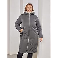 2022 Women's Plus Size Coats Fashion Plus Zip Up Hooded Puffer Coat Work Leisure Fashion Comfortable Warm (Color : Dark Grey, Size : 3X-Large)