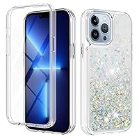 Compatible with iPhone 13 Pro Case Clear, Glitter Liquid Floating Series Quicksand Flowing Bling Sparkle Soft TPU Slim Protective Phone Cases Built-in Screen Protector for Girls Women Silver Heart