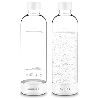 PHILIPS Carbonating Bottles, 1L Twin Pack Reusable PET Sparkling Water Bottles Compatible Sparkling Water Maker, 2 Pack, White