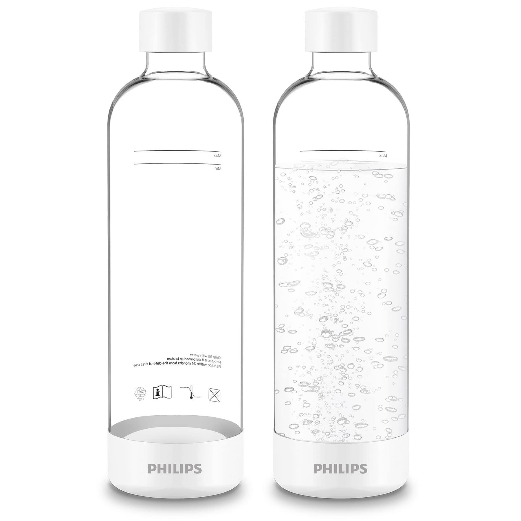 PHILIPS Sparkling Water Maker Soda Maker Soda Streaming Machine & Carbonating Bottles, 1L Twin Pack Reusable PET Sparkling Water Bottles