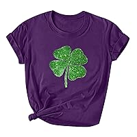 Women Cute Shamrock Tshirt St. Patrick's Day T Shirt Glitter Printed Graphic Tee Lucky Clover Short Sleeve Dressy Blouses