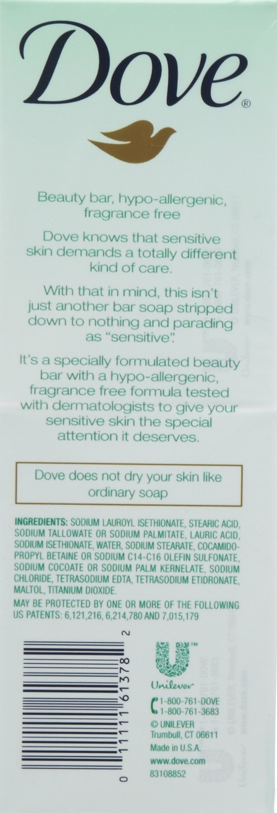 Dove Sensitive Skin Beauty Bar Unscented - 4oz(Pack of 8)