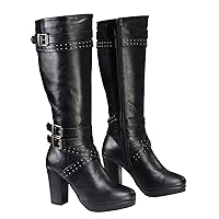 Milwaukee Leather MBL9422 Women's Tall Black Studded Strap Fashion Casual Boots with Platform Heel