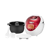 CUCKOO CRP-N0681FV | 6-Cup (Uncooked) Pressure Rice Cooker | 16 Menu Options: Sushi Rice, Nu Rung Ji, Brown Rice, & More, Made in Korea | White/Red