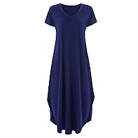 Andongnywell Women's Casual Loose Pocket Long Dress Womens Summer Short Sleeve Split Maxi Dresses