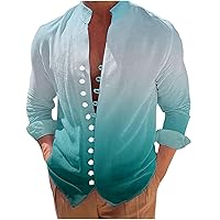 Camisa Vintage para Hombre Camisa de bolsillo con Estampado Retro de lino y algodón Camisa suelta de Manga Larga