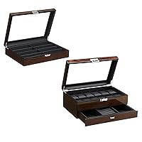 BEWISHOME 12 Watch Box with Valet Drawer & 8 Slot Sunglasses Case for Men Eyeglasses Storage Box with Clear Glass Top,Bundle