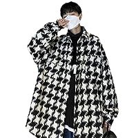 Vintage Houndstooth Wool Blend Coats for Men - Baggy Style with Turn-Down Collar, Perfect for Autumn and Winter