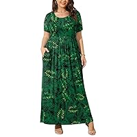 BISHUIGE Women Summer XL-6X Plus Size Maxi Dress Long Dresses with Pockets