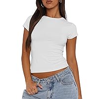 Women's Casual Basic Short Sleeve Slim Fit Crop Tops Going Out Tight T Shirts Crew Neck Summer Tees