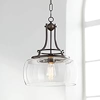 Franklin Iron Works Bronze Pendant Light Fixture - Charleston Bronze, Clear Glass, Small Farmhouse Pendant Light for Kitchen Islands, Living Rooms, Dining Rooms, and Bedrooms - 13 1/2