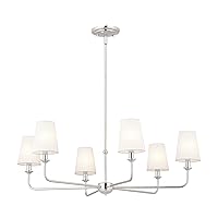 Kichler Pallas 6-Light Chandelier in Polished Nickel, Classic Ceiling Light Fixture with Optional Linen Tapered Shades for Foyer, Living Room, or Dining Room, (32.25