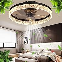 HYQJUNE LED Ceiling Fan with lamp Modern Fan Ceiling Light Invisible Ultra-Quiet Ceiling Fan with Lighting Dimmable Remote Control Bedroom Living Room Children's Room Ceiling lamp,Black