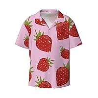 Strawberry Pattern Men's Summer Short-Sleeved Shirts, Casual Shirts, Loose Fit with Pockets