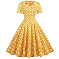 IDOPIP Retro Polka Dot Dress for Women's Vintage 1950s Casual Cocktail Party Swing Dresses Summer Wedding Guest A-line Gown