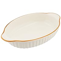 Banko Ware 12478 Oven-safe, Color Line, Oval Au Gratin Plate, Yellow Line, Tableware, Pottery, Microwavable, Made in Japan