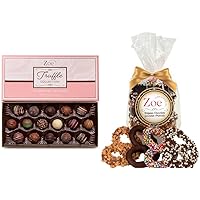 CRAVINGS BY ZOE Chocolate Truffles Pink 16PC Gift Box + Chocolate Covered Pretzels 8oz. Gift Basket