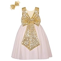 ANATA Girls Sequin Party Dress Flower Girls Tutu Dress V-Back Toddler Baby Princess Wedding Gown