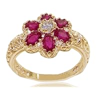 14k Yellow Gold Real Genuine Ruby & Diamond Womens Band Ring (0.09 cttw, H-I Color, I2-I3 Clarity)