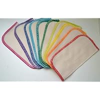 1 Ply Organic Birdseye Washable Baby Wipes 8x8 Inches Set of 10 Your Choice of Color Edges