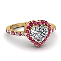 Choose Your Gemstone Heart Halo Diamond CZ Ring Yellow Gold Plated Heart Shape Halo Engagement Rings Ornaments Surprise for Wife Symbol of Love Clarity Comfortable US Size 4 to 12