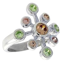 Sterling Silver Snowflake Right Hand Ring Peridot & Citrine-Color 7/8 inch Wide 7/8 inch, Sizes 6-10