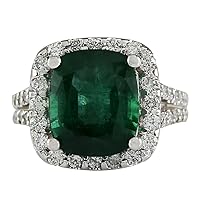 7.53 Carat Natural Green Emerald and Diamond (F-G Color, VS1-VS2 Clarity) 14K White Gold Luxury Engagement Ring for Women Exclusively Handcrafted in USA